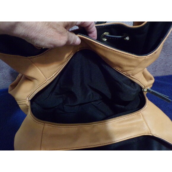 Liz Claiborne Leather Handbag Brown & Black w/Gold Accents - Picture 6 of 7